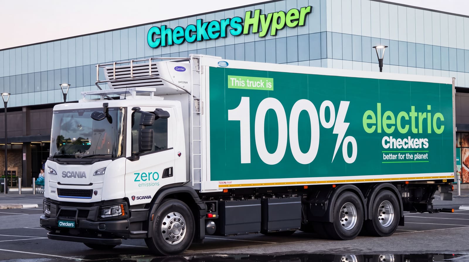 Large-format truck graphics for a 100% electric Checkers Hyper delivery vehicle